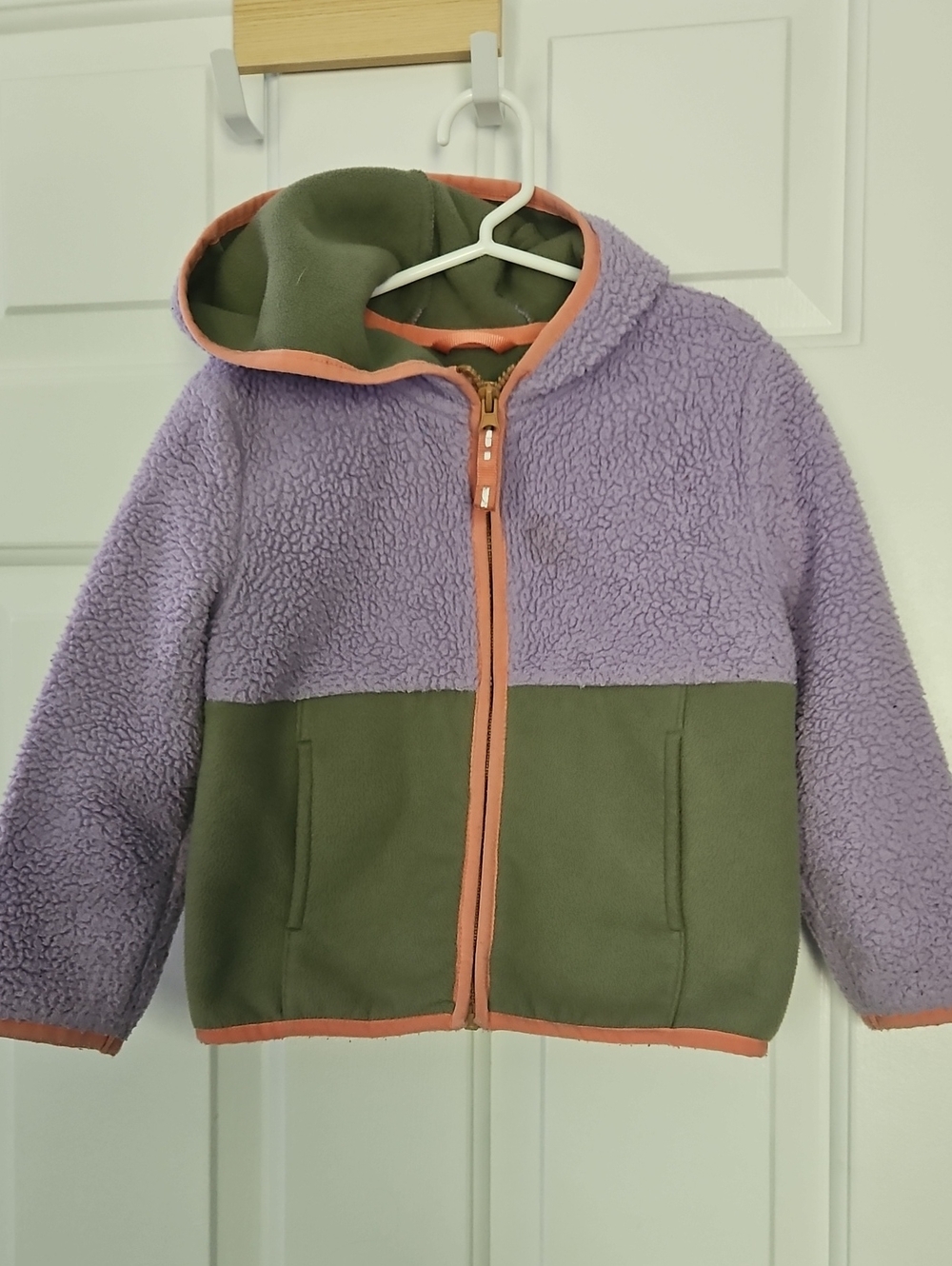 Cat & Jack Lavender and Olive Colorblock Sherpa Jacket with Peach Trim